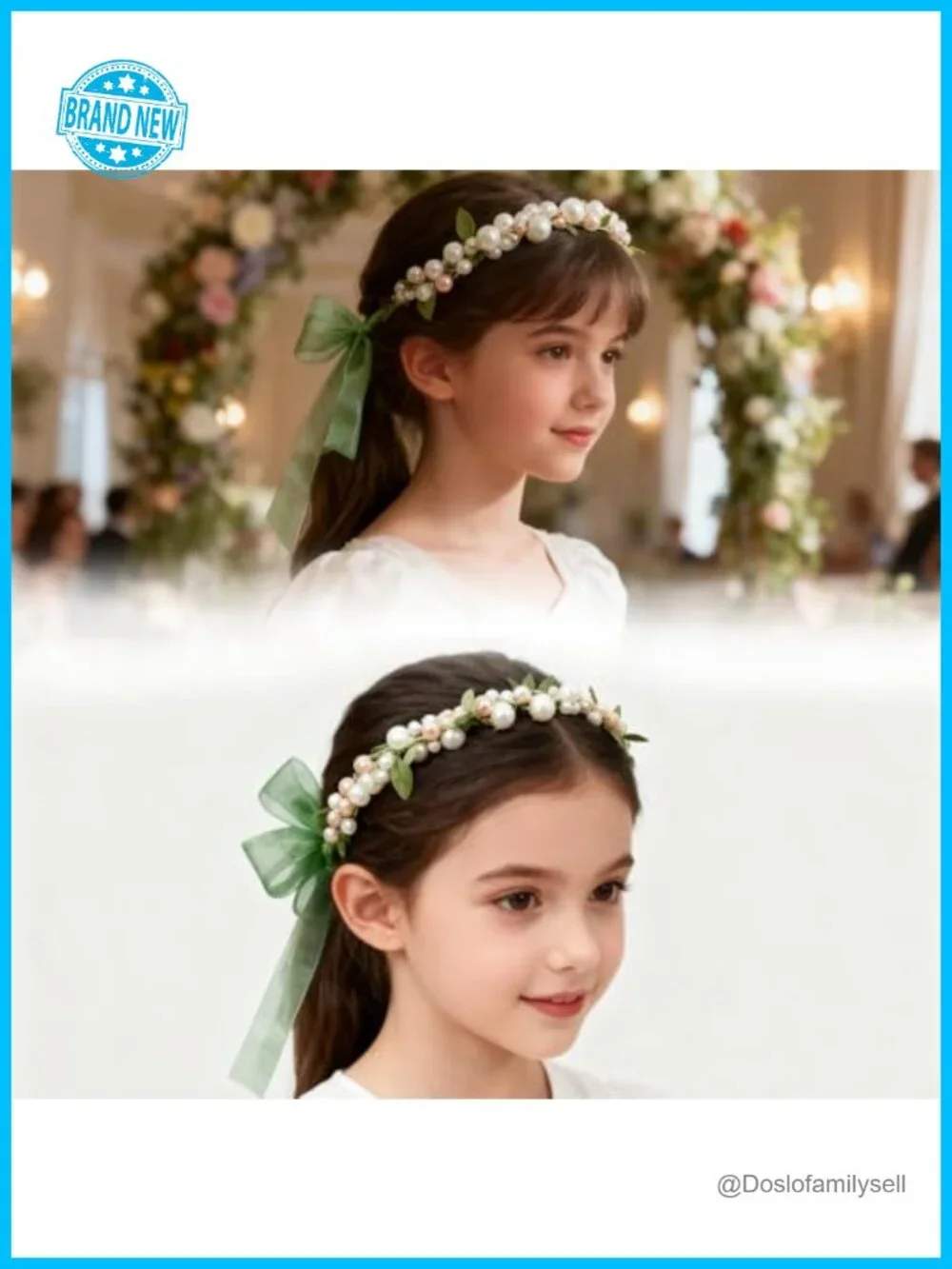 2 Pcs Faux Pearl Leaf Hair Vine Ribbon Headband Fairy Wedding Hair Accessory
